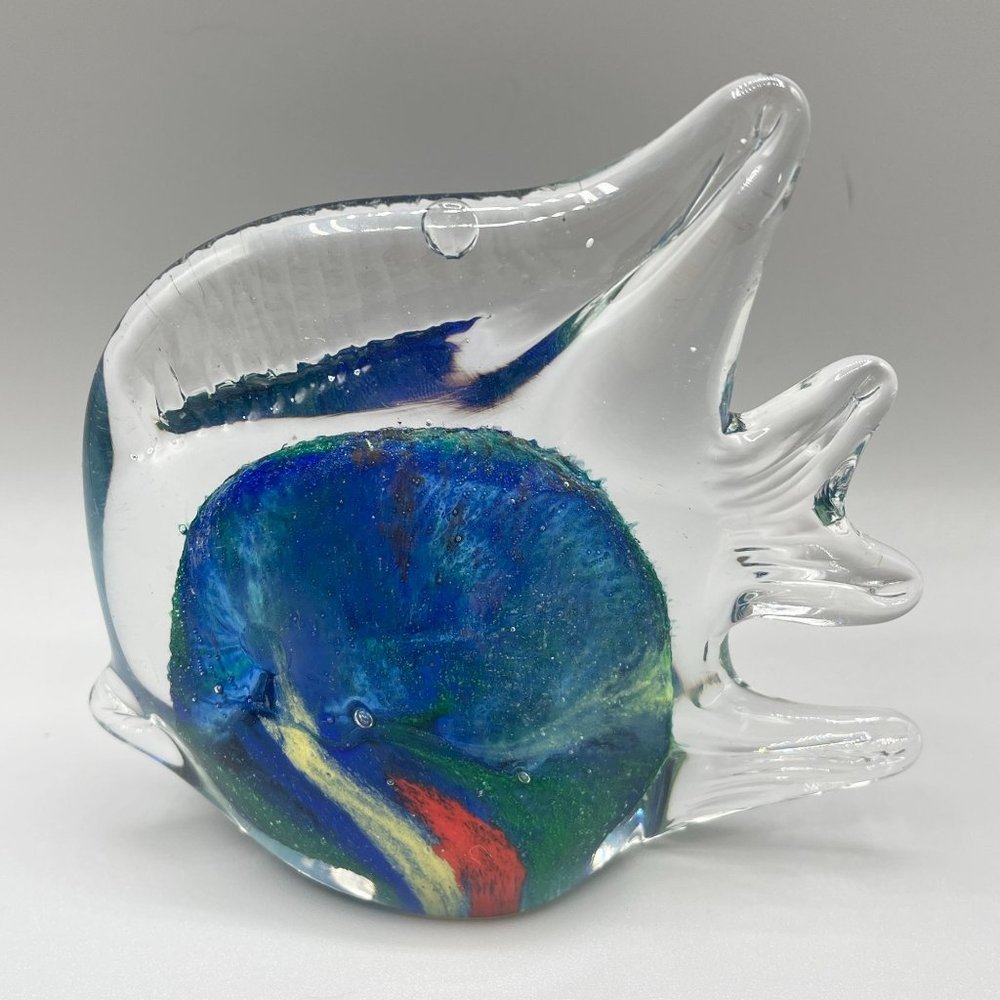 Tropical Angel Fish Paperweight Art Glass Hand Blown Murano Style 4" Tall